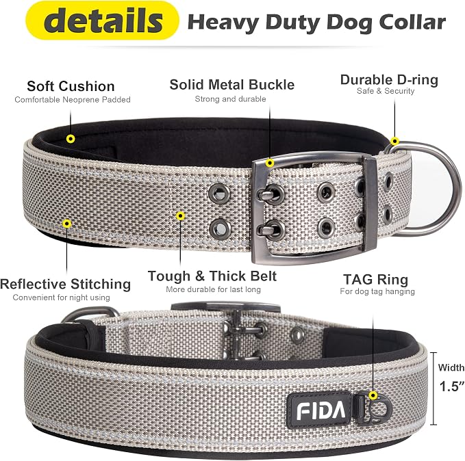 Fida Heavy Duty Dog Collar 1.5” Width, Ultra Soft Neoprene Padded, Adjustable - Image 3