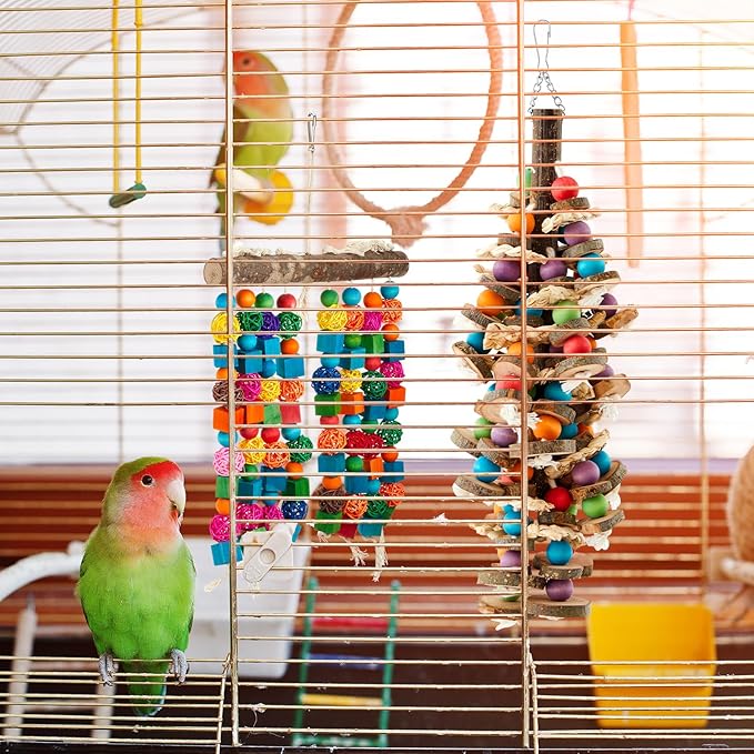 4 Pcs Extra Large Bird Parrot Toy Multicolored Natural Wooden Parrot Cage - Image 3