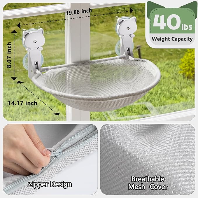 Cat Window Perch Cordless, Glow in The Dark & Stable Cat Beds- Breathable - Image 5