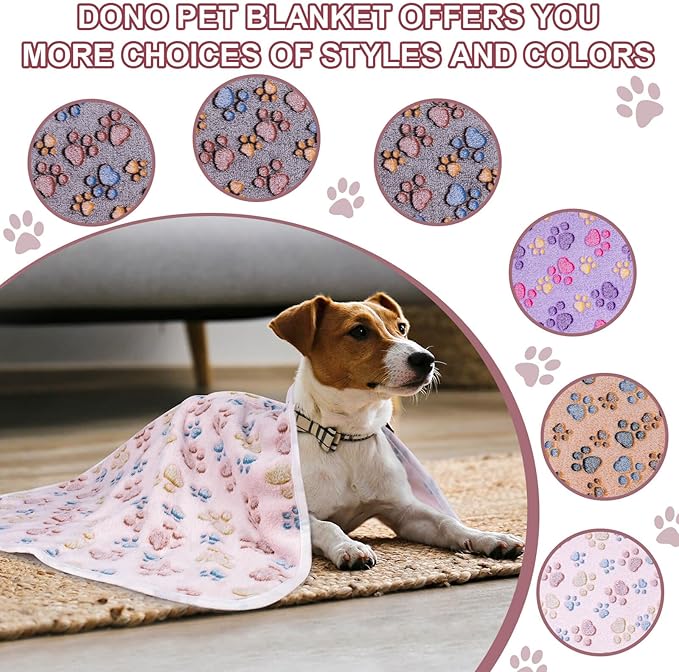Dono 1 Pack 3 Dog Blankets for Small Dogs, Soft Fluffy Paw Print Pattern Fleece - Image 6