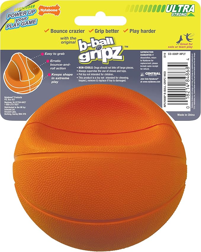 Nylabone Power Play Gripz Felt Basketball Rubber Fetch Toy, Squeaky Ball - Image 6