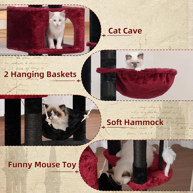Gothic Cat Tree for Large Cats, 78.7" Tall Cat Tower for Indoor Cats Multiple - Image 5