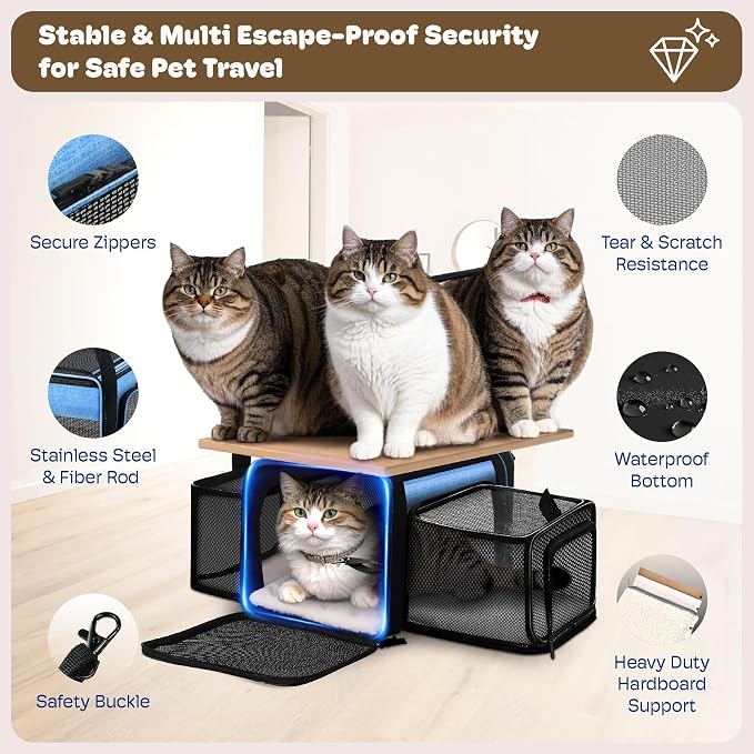 Top and 2 Sides Expandable Cat Carrier 18x11x11, TSA Airline Approved Dog - Image 5