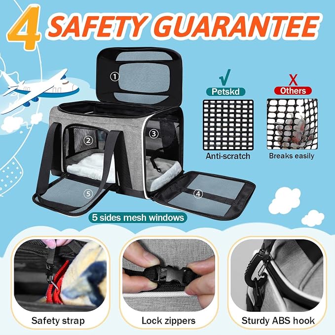 Petskd Top-Expandable Pet Carrier 18x11x11 Inches Delta American United Airline - Image 5