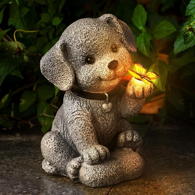 Solar Dog Garden Statue with Lantern Light – 8.2in Outdoor Dog Figurine by Yoego%C2%AE