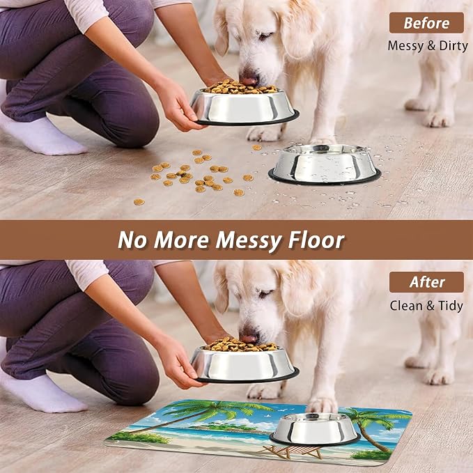 Tropical Beach Dog Food Mat for Floors, Hawaii Palm Tree Absorbent Quick-Dry - Image 5