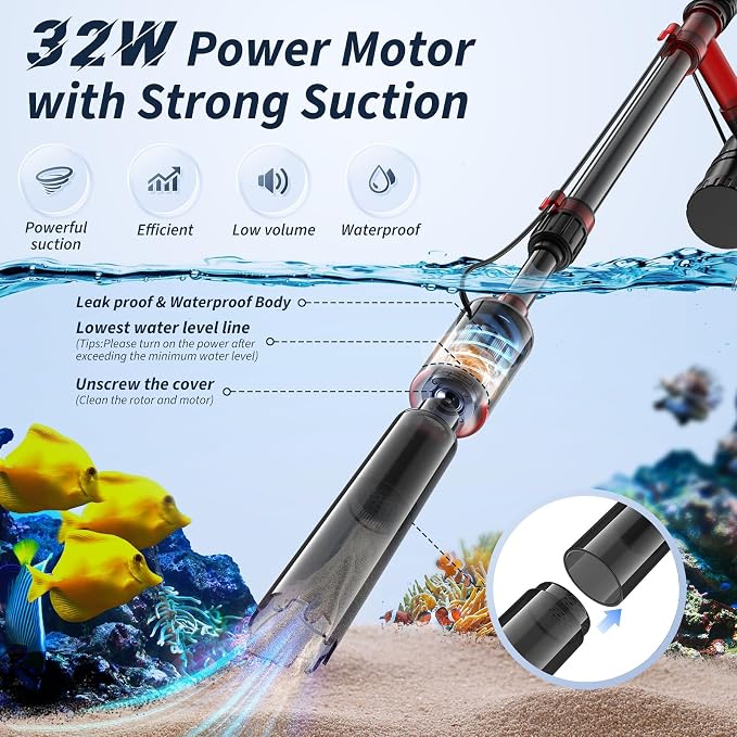 Fish Tank Cleaner, Aquarium Gravel Cleaner, 530GPH/32W Electric Fish Tank - Image 2
