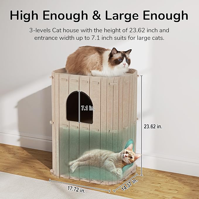 FUKUMARU Cat House for Indoor Cats, 23.62 Inch Large Cat Bed Cave Condo - Image 3
