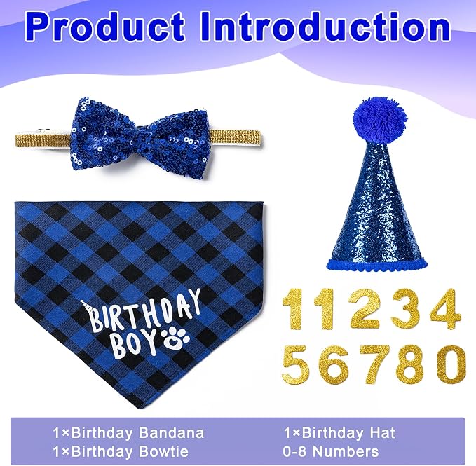 Dog Cat Birthday Party Supplies, Dog Cat Birthday Decorations Hat Bandana Bow - Image 2
