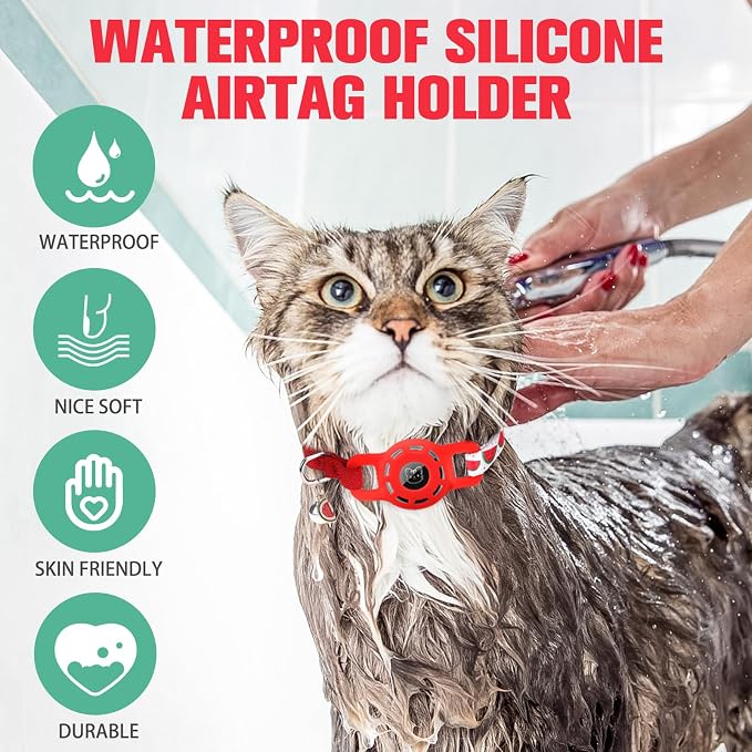 BINGPET AirTag Cat Collar with Bells, Upgraded Safety Elastic Cat Collar with - Image 5