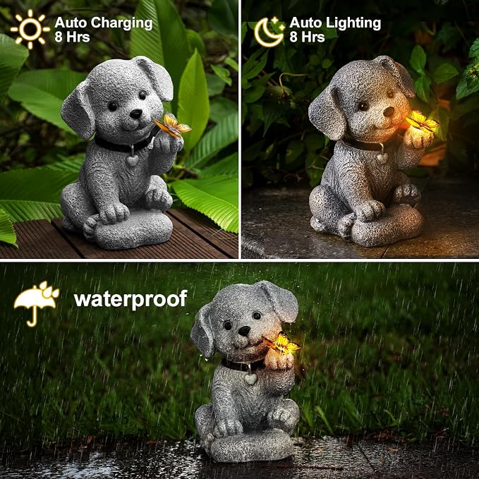Solar Dog Garden Statue with Lantern Light – 8.2in Outdoor Dog Figurine - Image 5