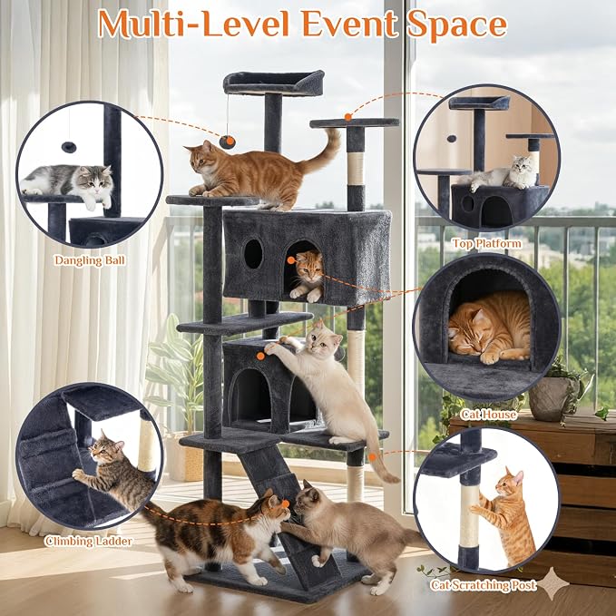 DUMOS 80-inch Indoor Cat Tree Tower –Multi-Level Pet House - Image 3