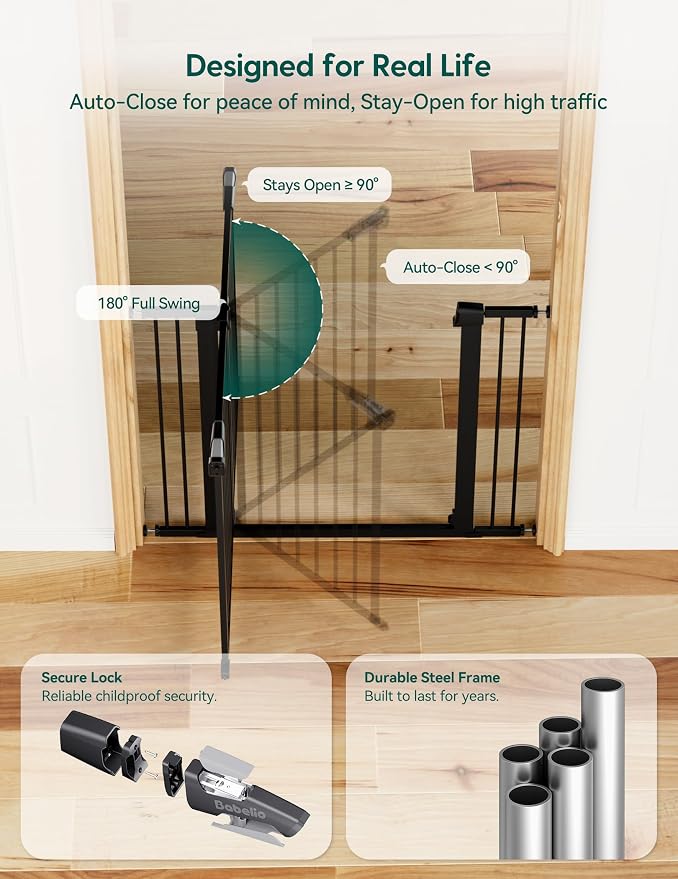 Babelio 36" Tall Baby Gate, 29-48" Auto-Close and Pressure Mounted Baby Gate - Image 6