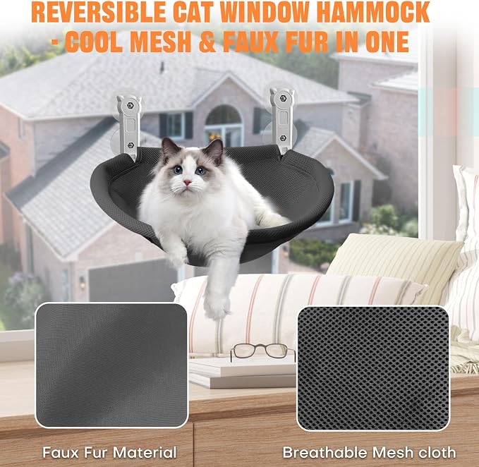Homegroove Cat Window Perch, 18 x 12 Inch Foldable Cat Hammock - Image 3