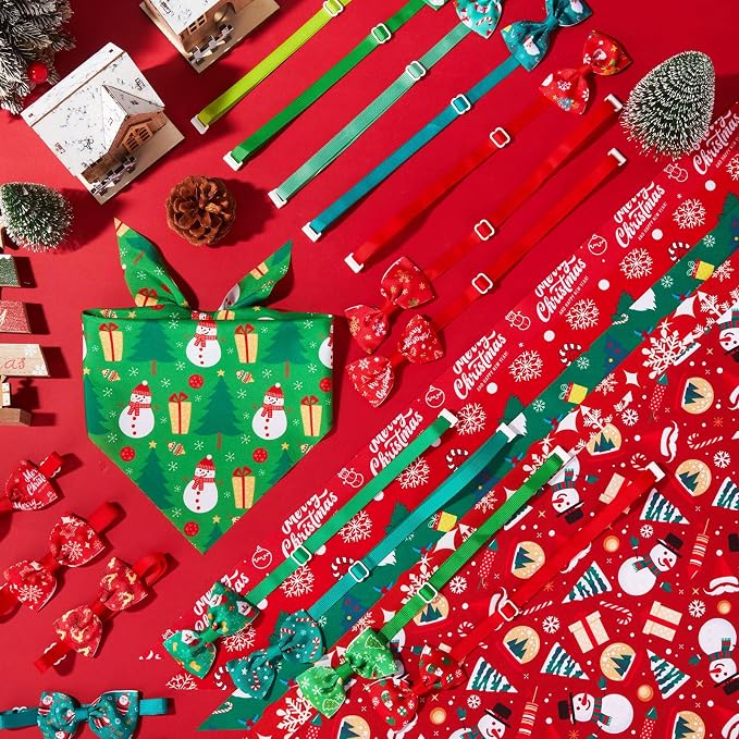 Sanwuta 50 Pcs Christmas Dog Bandanas and Collar Bow Ties Set 25 Bandanas Bulk - Image 4