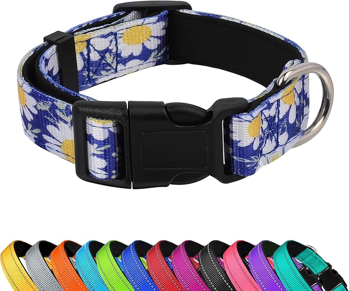 Reflective Dog Collar, Adjustable Soft Neoprene Padded Nylon Pet Collars by PWOD