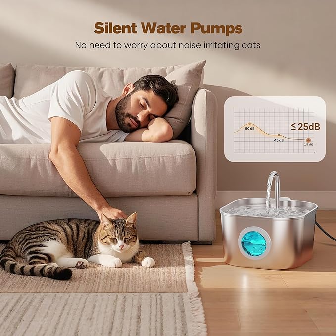Cat Water Fountain with 8 Filters + 5 Sponges, Small Pet Waterer Dispenser - Image 5