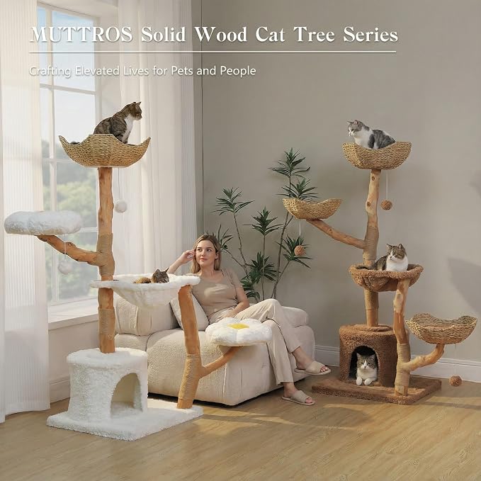 59" Cat Tree Tower with Real Solid Wood Natural Branch, Modern Cat Tree - Image 7