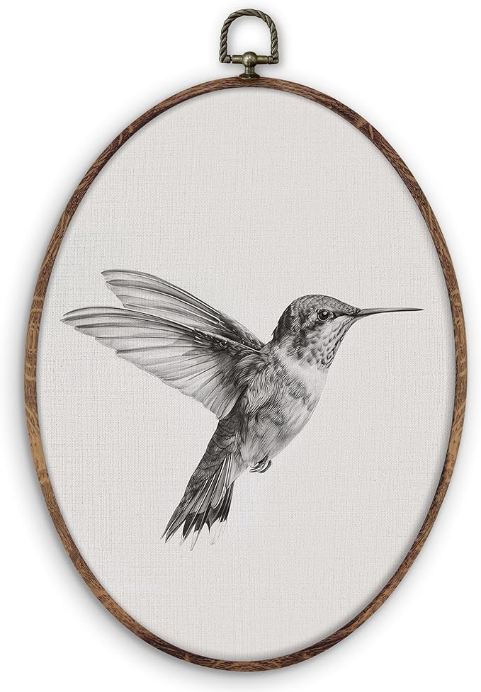 DILSJ Vintage Hummingbird Sketch Oval Wall Art Decor, Rustic Farmhouse by DILSJ