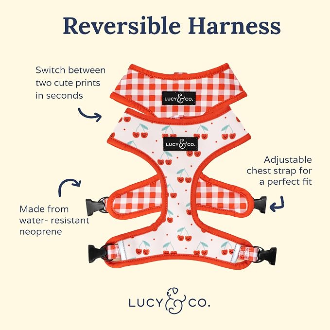 Lucy & Co. Cheery Cherries, Cute Reversible Dog Harness Walking Halter - Image 2