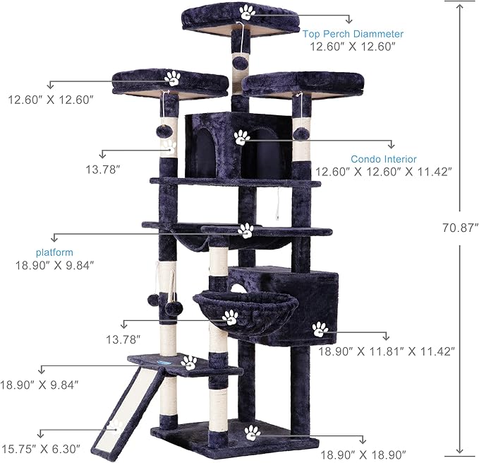Hey-brother Cat Tree, 71 inches XL Large Cat Tower - Image 2