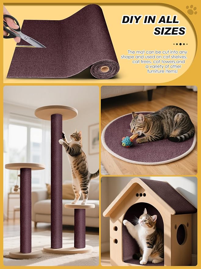 2PCS 39.4"x15.8" Cat Scratch Mat, Trimmable Self-Adhesive Carpet, DIY Climb Cat - Image 3