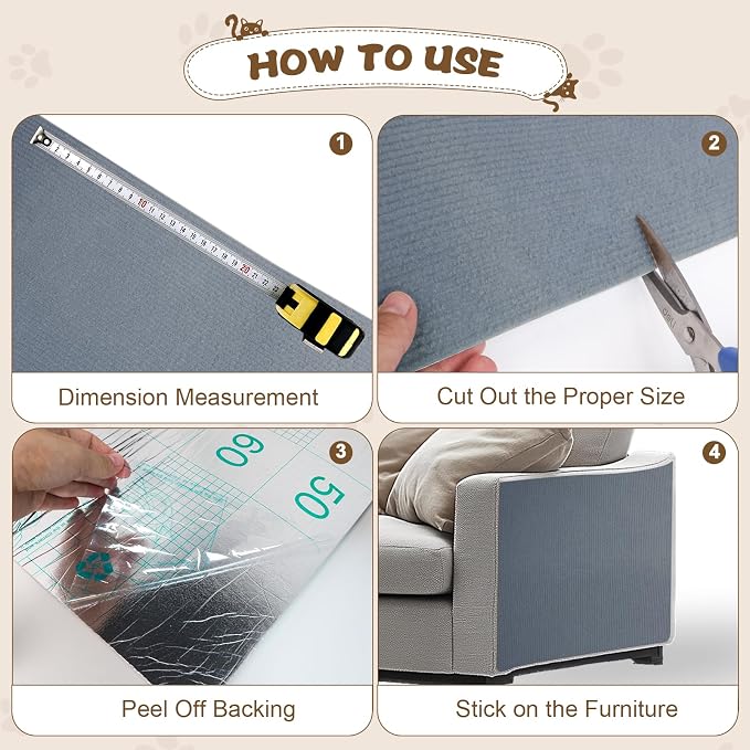 Eunice Cat Scratching Mat, Self-Adhesive Cat Scratch Carpet, Trimmable - Image 4