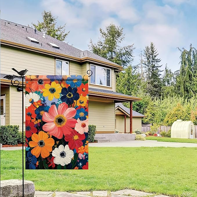 Garden Flag Colorful Flower Field Oil Painting Style Yard Welcome Banner Double - Image 4