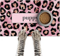 Puppy Feeding Mat 24x16 inch Pink Leopard Print Pet Bowl Placemat Non Slip by HOMETITUTE