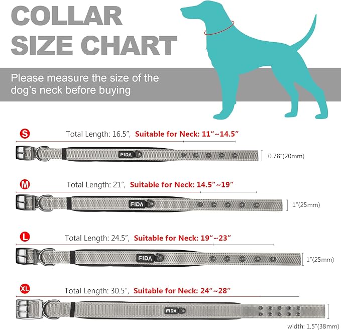 Fida Heavy Duty Dog Collar 1.5” Width, Ultra Soft Neoprene Padded, Adjustable - Image 6