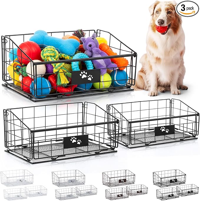 Mimorou 3 Pack Metal Dog Toy Baskets Multi-sized Foldable Dog Toy Bins Box by Mimorou