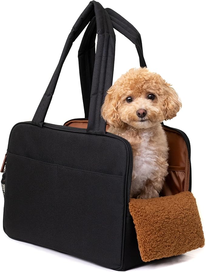 Black Dog Purse Carrier for Small Dogs – Cotton Padded Interior, Breathable by wagfur