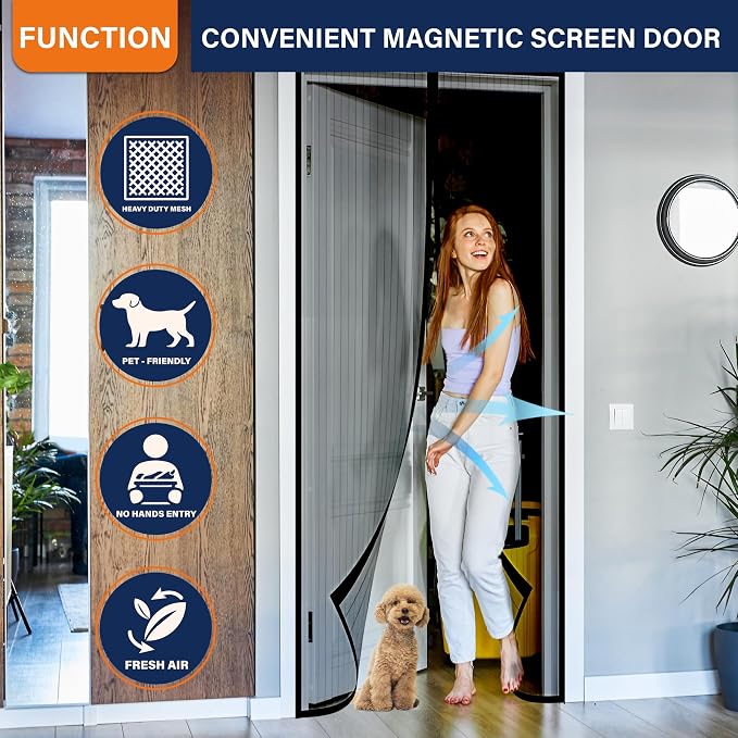 Magnetic Screen Door, Hook&Loop Pet Screen Door Fit Door Size 34" x 80" Heavy - Image 6