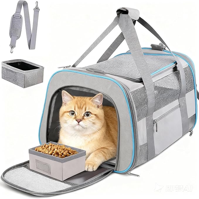Soft-Sided Cat Carrier for Pets Up to 15lbs, Airline Approved Under-Seat Travel by SECLATO