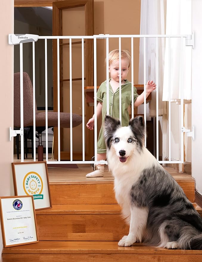 Babelio Baby Gate for Stairs, Kitchen & Doorways, No Bottom Bar| Easy by BABELIO