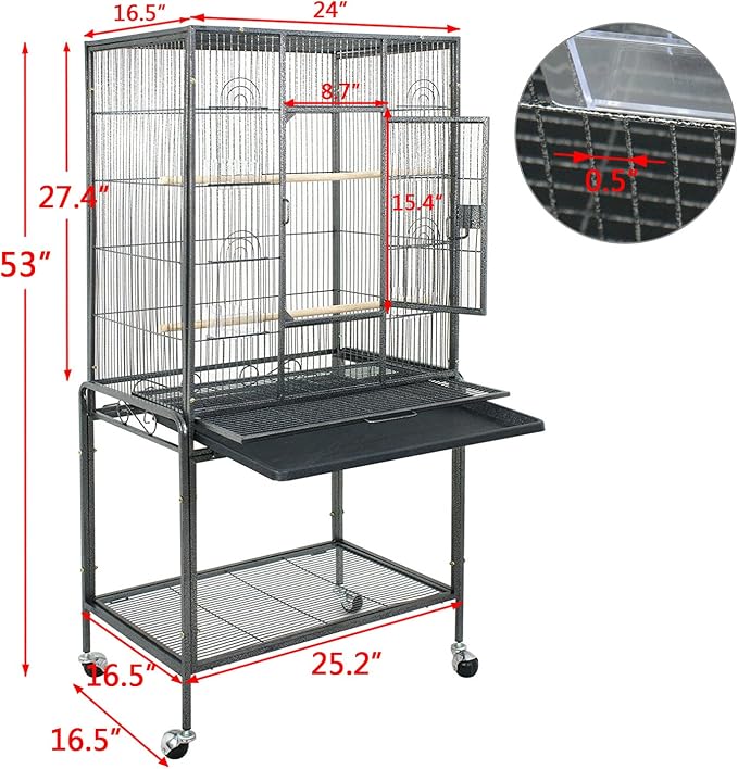 SUPER DEAL 53-Inch Rolling Bird Cage Large Wrought Iron Cage - Image 6