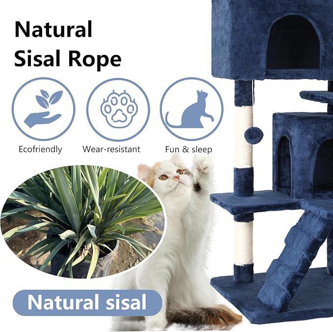 FDW | 54" Cat Tree Tower | Dark Blue | Multi-Level Indoor Activity Center - Image 4