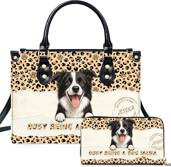 Personalized Pet Mom Leather Handbag – Custom Name Dog Cat Photo Purse by Encycom