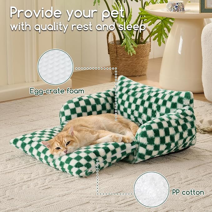 Hollypet Cat Bed Fluffy Plush Mutifuctional Double-Layer Soft Pet Couch - Image 5