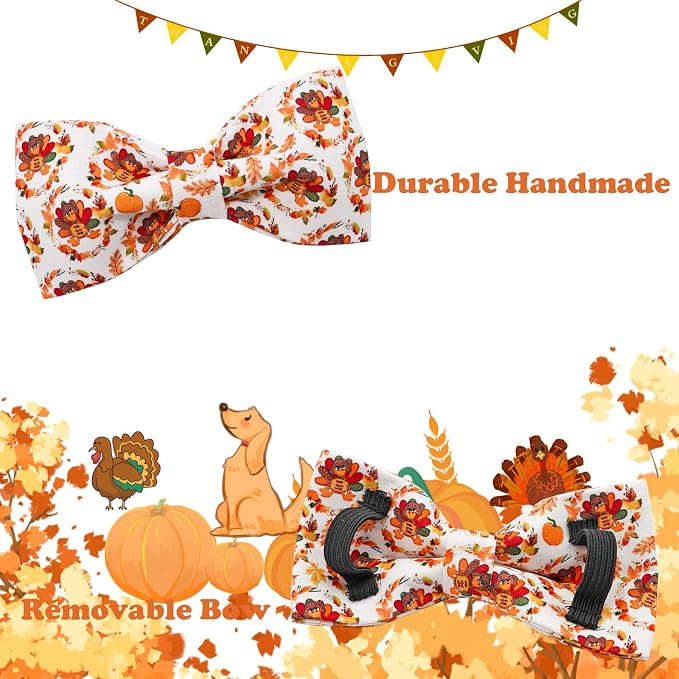 Dog Collar - Thanksgiving Turkey Dog Collar Gift Soft Bow Collar Adjustable - Image 4