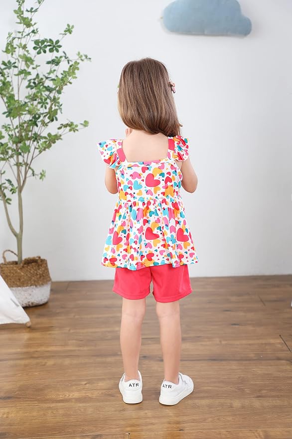 Toddler Baby Girls Summer Clothes Outfits Ruffled Sleeve Dinosaur Shirt Leopard - Image 3
