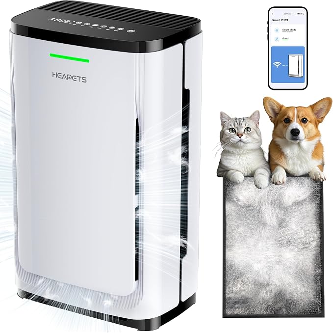 Pet Air Purifier Large Home 4200 sq ft, Suck up Floating Cat Dog Hair Dander by Heapets