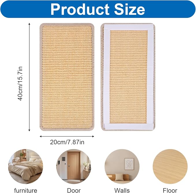 4 PCS Carpet Cat Scratching Mat Sisal, 15.7 x 7.8 inch Natural Sisal Cat - Image 2