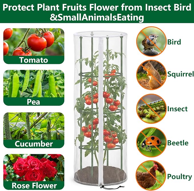 4 Pcs Garden Bird Netting for Round Plant Cage, Tomato Trellis Insect Bird - Image 5