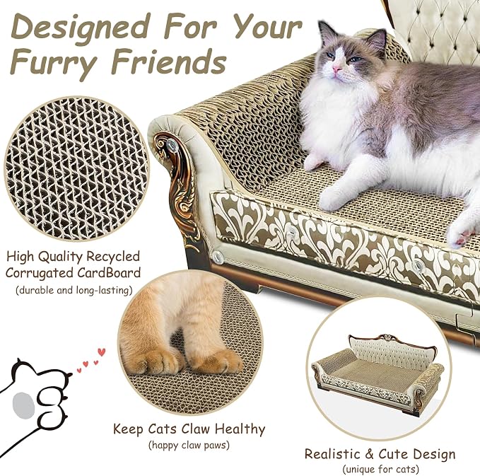 Luxury Cardboard Cat Scratcher Sofa Bed, Couch Shaped Scratching Board - Image 2