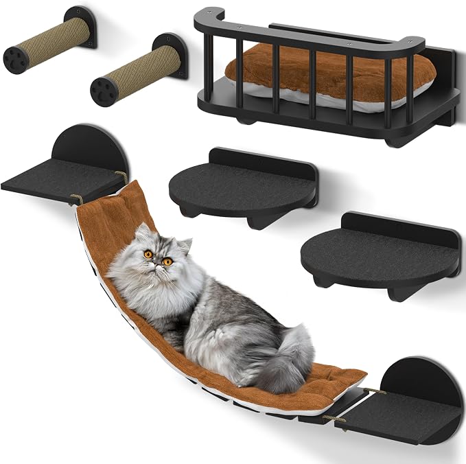 FURRY VIBES Cat Wall Shelves & Perches – 7-in-1 Cat Wall Furniture Set - Image 7