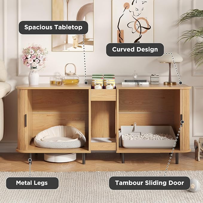 Double Litter Box Enclosure for 2 Cats, Large Indoor Cat House - Image 4