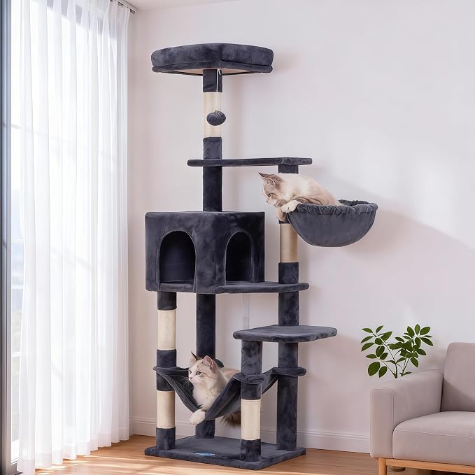 Hey-brother Cat Tree with Large Hammock, Cat Condo with Sisal-Covered by Hey-brother