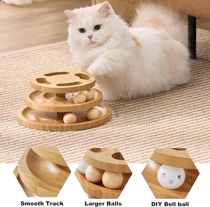 Cat Ball Track Toy with Puzzle Top, Wooden Cat Toys - Image 4