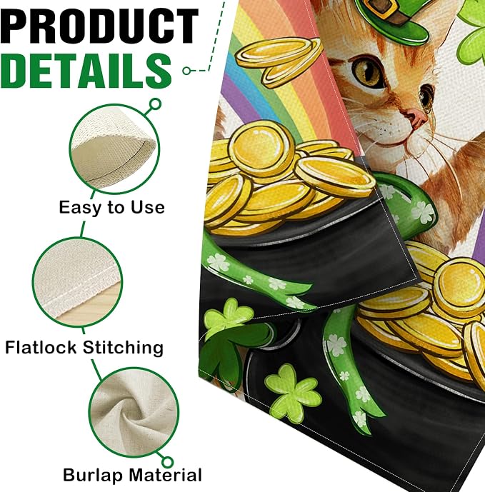 Dyrenson Happy St Patricks Day Orange Cat Decorative Garden Flag, Pet Rainbow - Image 4